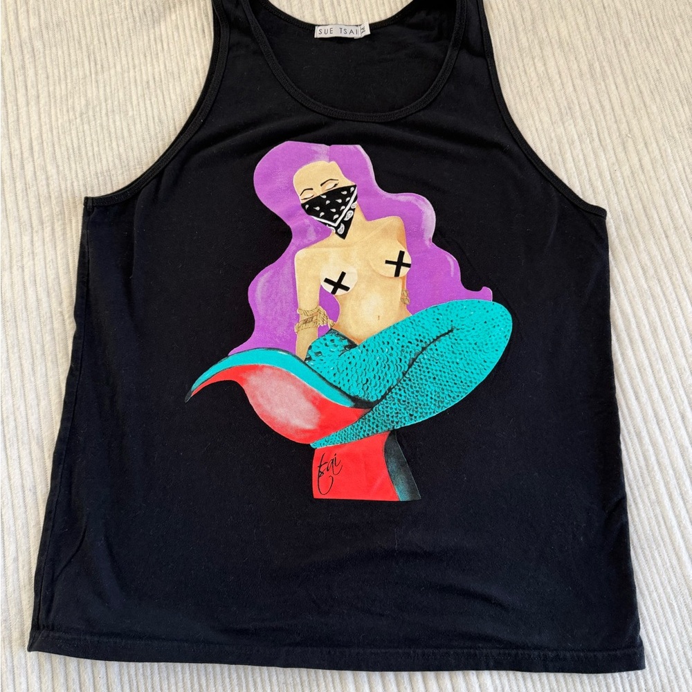 Edgy Black Tank Top with Mermaid Graphic